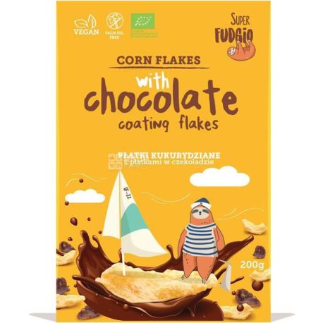 Super Fudgio, 200 г, Кукурузные хлопья в шоколаде, органические