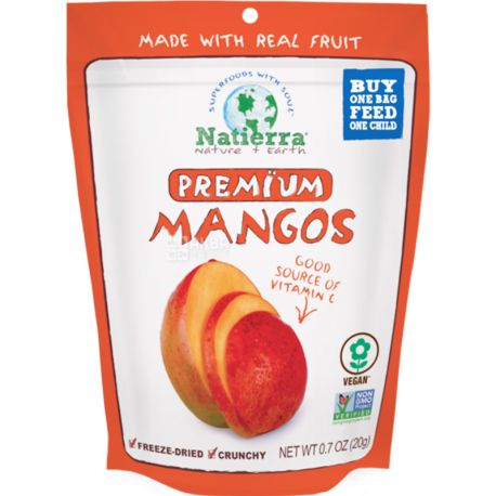 Natierra, Premium Mangos, 20 г, Манго сушене, скибочками