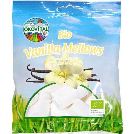 Ökovital, Bio Vanilla Mellows, 100 г, Маршмеллоу с ванилью, без глютена