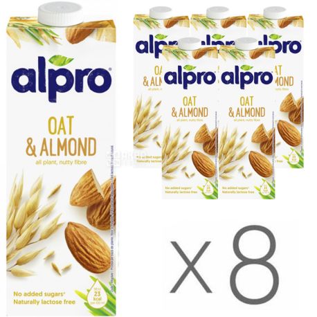 Alpro Almond and Oat, Упаковка 8 шт. по 1 л, Алпро, Миндально-овсяное молоко, витаминизированное