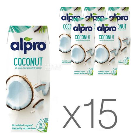 Alpro, Coconut Original, Упаковка 15 шт. по 250 мл, Алпро, Кокосовое молоко, оригинальное, без сахара и лактозы, с витаминами