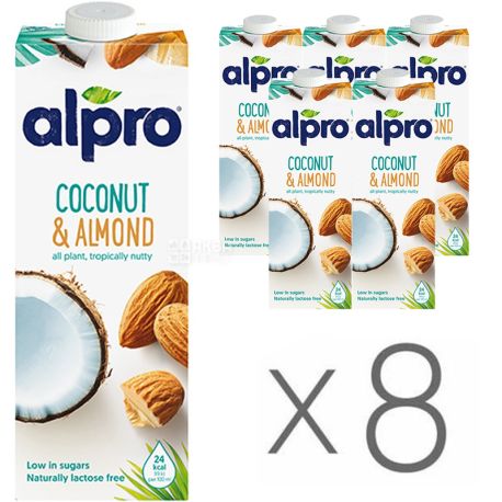 Alpro Coconut and Almond, Упаковка 8 шт. по 1 л, Алпро, Миндально-кокосовое молоко, витаминизированное
