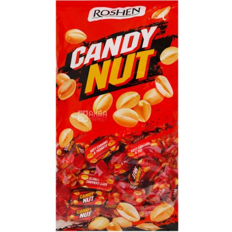 Roshen, Candy Nut,1 кг, Цукерки м'яка карамель з арахісом