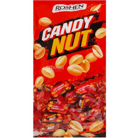 Roshen, Candy Nut,1 кг, Конфеты мягкая карамель с арахисом