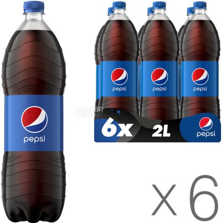 Pepsi-Cola, Упаковка 6 шт. по 2 л, Пепсі-Кола, Класична, Вода солодка, ПЕТ