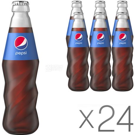 Pepsi-Cola, Упаковка 24 шт. по 0,33 л, Пепси-Кола, Классическая, Вода сладкая, стекло