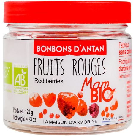 Armorine, Bonbon d'Antan fruits rouges, 120 г, Льодяники зі смаком полуниці, малини та чорниці, органічні