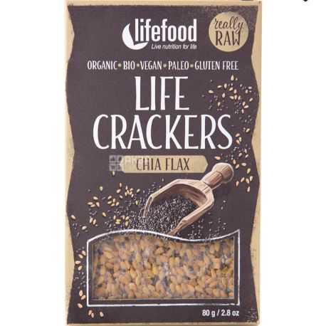 Lifefood, Crackers Chia flax, 80 г, Крекеры льняные с семенами чиа