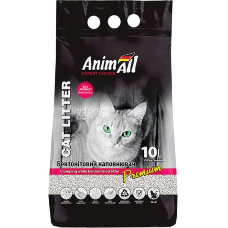 AnimAll, 10 л, Наповнювач для котячого туалету, бентонітовий, білий, без аромату, 8,6 кг