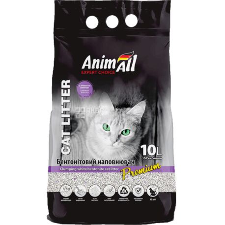 AnimAll, 10 л, Наповнювач для котячого туалету, бентонітовий, білий, з ароматом лаванди, 8.6 кг