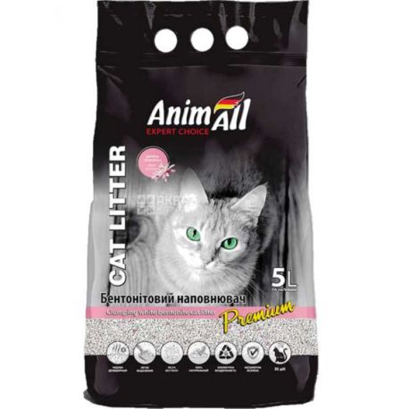 AnimAll, 5 л, Наполнитель для кошачьего туалета, бентонитовый, белый, с ароматом детской пудры, 4,2 кг