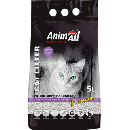 AnimAll, 5 л, Наповнювач для котячого туалету, бентонітовий, білий, з ароматом лаванди, 4,2 кг