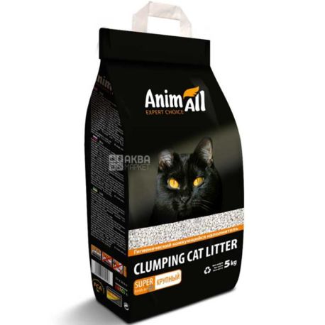 AnimAll, 5 кг, Наполнитель для кошачьего туалета бентонитовый, комкующийся, крупная фракция