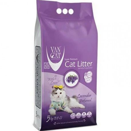 Van Cat, Lavender, 5 кг, Наполнитель для кошачьего туалета бентонитовый, Лаванда
