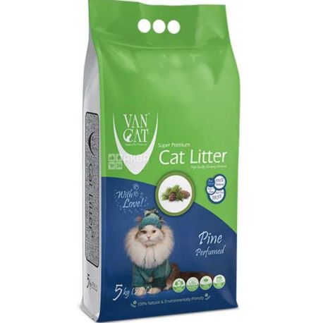 Van Cat Super Premium Quality Natural, 5 кг, Наповнювач для котячого туалету, бентонітовий, Сосна