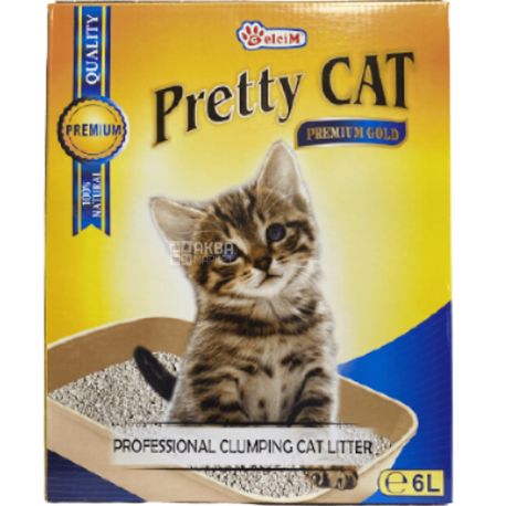 Pretty Cat Premium Gold, 6 л, Наповнювач для котячого туалету, бентонітовий, без аромату