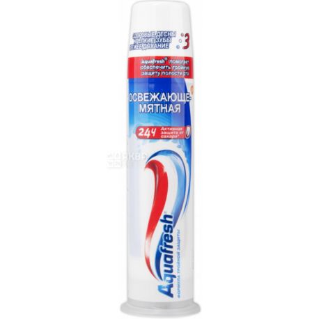 Aquafresh, 100 мл, Освежающая зубная паста, Тройная защита, с помпой-дозатором
