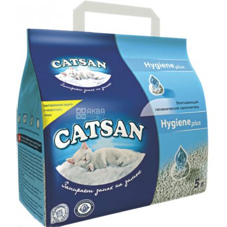 Catsan, Hygiene plus, 5 л, Наполнитель гигиенический, Минеральный впитывающий, 2.6 кг