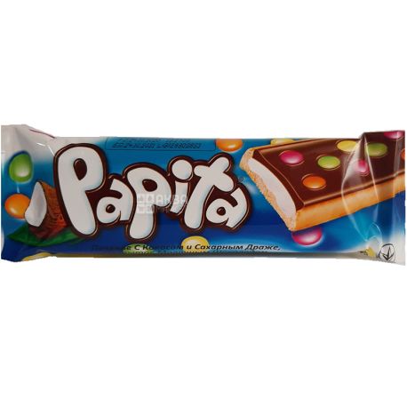 Papita Coconut, 33 г, Батончик - печиво з кокосом і цукровим драже