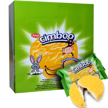 Ani Cimboo, 35 г, Печенье-сэндвич с маршмеллоу, в банановой глазури