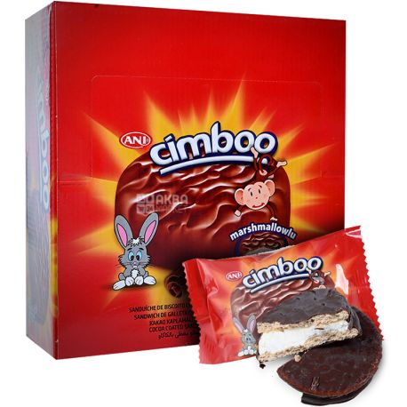 Ani Cimboo, 35 g, Sandwich cookies, with marshmallows, in cocoa glaze