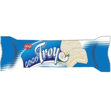 Troy, 58 г, Печиво сендвіч з маршмеллоу в білій глазурі з кококсовою стружкою