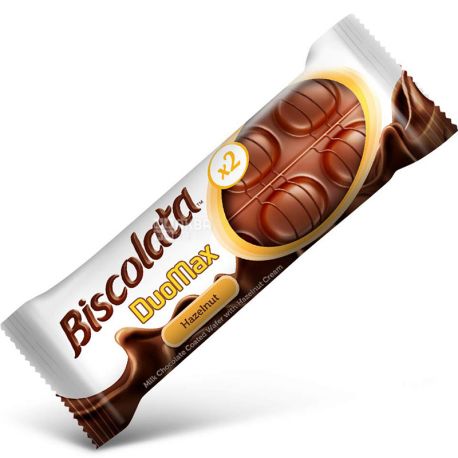 Biscolata DuoMax, 44 g, Waffles with hazelnut cream in chocolate