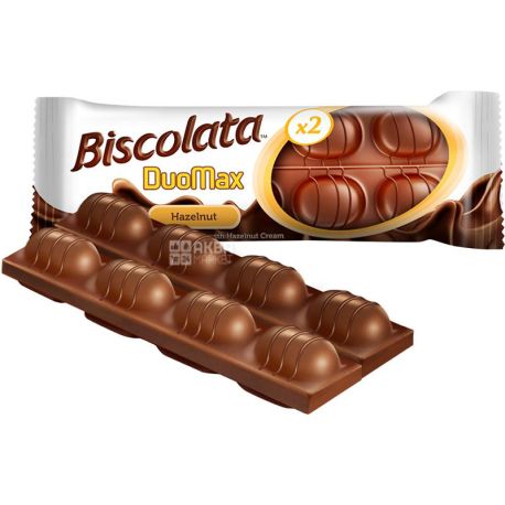 Biscolata DuoMax, 44 г, Вафлі з горіховим кремом в шоколаді