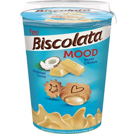 Biscolata Mood Coconut, 125 g, White Chocolate Coconut Biscuits