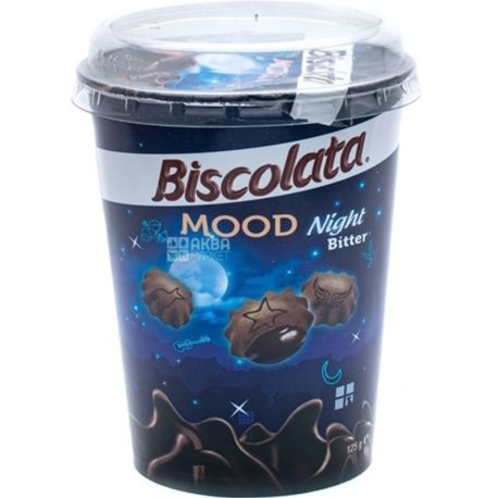 Biscolata Mood Bitter, 125 г, Печенье с какао с кремом из черного шоколада