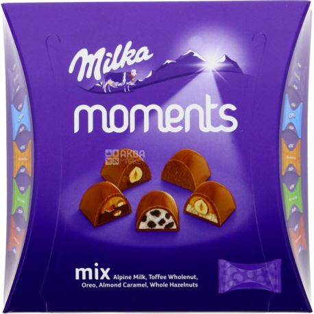Milka moments mix, 97 г, Мілка, Набір цукерок шоколадних, асорті