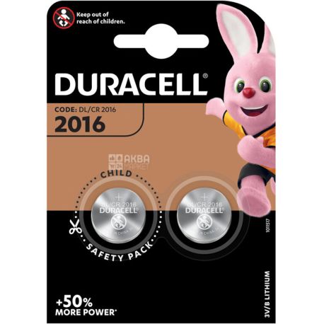 Duracell, Litium DL2016, 2 шт., Батарейка литиевая, таблеточного типа