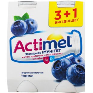 Actimel, 4 шт. х 100 г, Йогурт черника, 1,5%