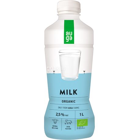 Auga, 1 л, Молоко органічне, ультрапастеризоване, 2,5%