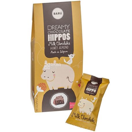 Baru Hippos Milk Chocolate, 60 г, Молочний шоколад, Мечтающие Бегемотики, мёд-миндаль