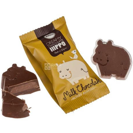 Baru Hippos Milk Chocolate, 60 г, Молочний шоколад, Мрійливі Бегемотики, мед-мигдаль