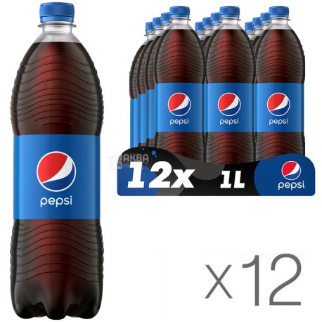 Pepsi-Cola, Упаковка 12 шт. по 1 л, Пепси-Кола, Классическая, Вода сладкая, ПЭТ