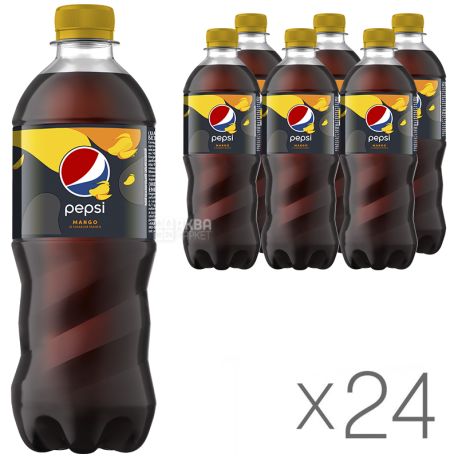 Pepsi-Cola, упаковка 24 шт. по 0,5 л, Вода сладкая, Манго, сильногазированная