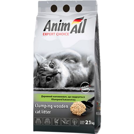 AnimAll, 2,1 кг, Наповнювач для котячого туалету деревний, комкуючий