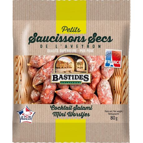 Bastides Saucissons Secs, 80 г, Мини колбаски, салями, коктейльные