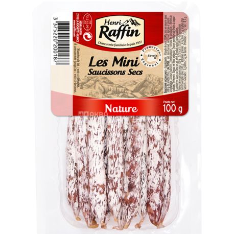 Henri Raffin Les Mini Saucissons Secs, 100г, Мини колбаски, салями, из свинины, вяленые