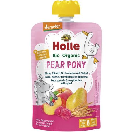 Holle, Pear Pony, 100 g, Baby Fruit Puree, with Pear, Peach, Raspberry and Spelled, 8+ Months, Organic