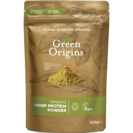 Green Origins, 100 г, Порошок протеїновий з насіння конопель, органічний