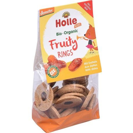 Holle, Fruity Rings, 125 г, Печиво спельтове з фініками, органічне, з 3 років