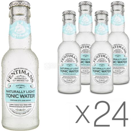 Fentimans, Light Tonic Water, Pack of 24 pcs, 0.2 L each, Herbal tonic, non-alcoholic, glass