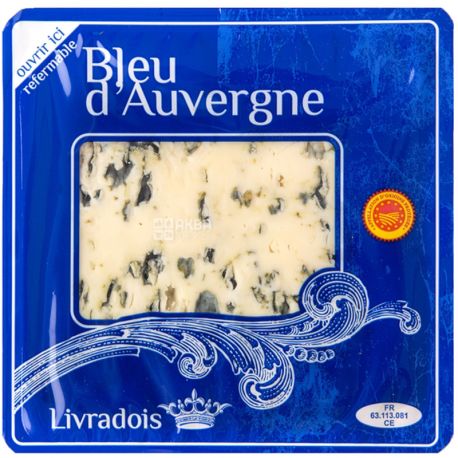 Societe Cartry, Blue D'Auvergne, 125 г, Сыр Блю д’Овернь, с плесневой, 26%
