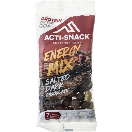 Acti-Snack, Salted Dark Chocolate Energy Mix, 40 г, Суміш горіхів і фруктів, в солоному темному шоколаді