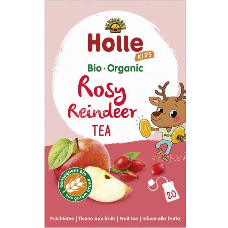 Holle Rosy Reindeer , 20 шт х 2,2 г, Чай для детей и взрослых, фруктовый, органический, пакетированный, 44 г