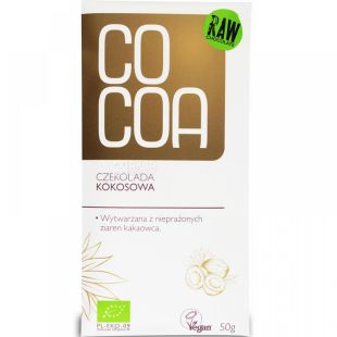 Raw Cocoa, 50 г, Шоколад сырой, с кокосом, органический