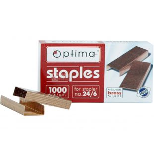 Optima, 1000 шт, Скоби для степлера, №24/6, мідні